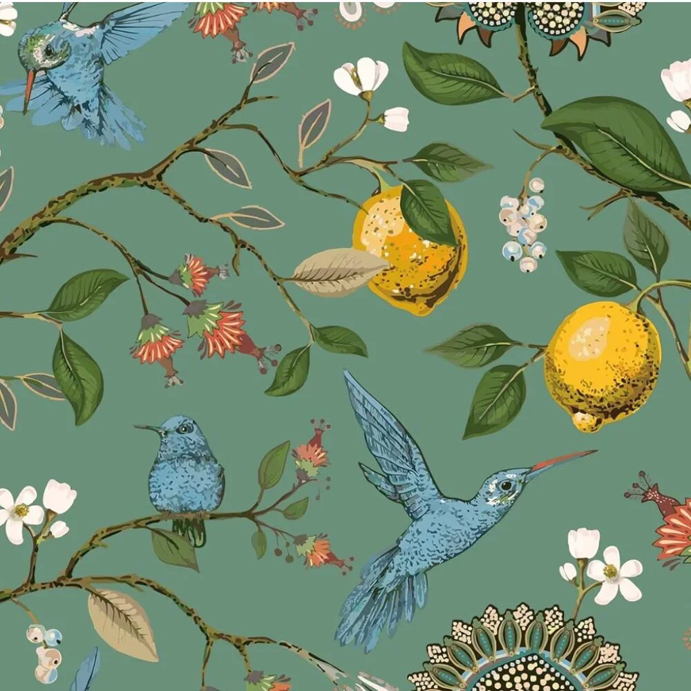 Floral Lemon Hummingbird Curtains Patterned Waverly Mid-Century Style